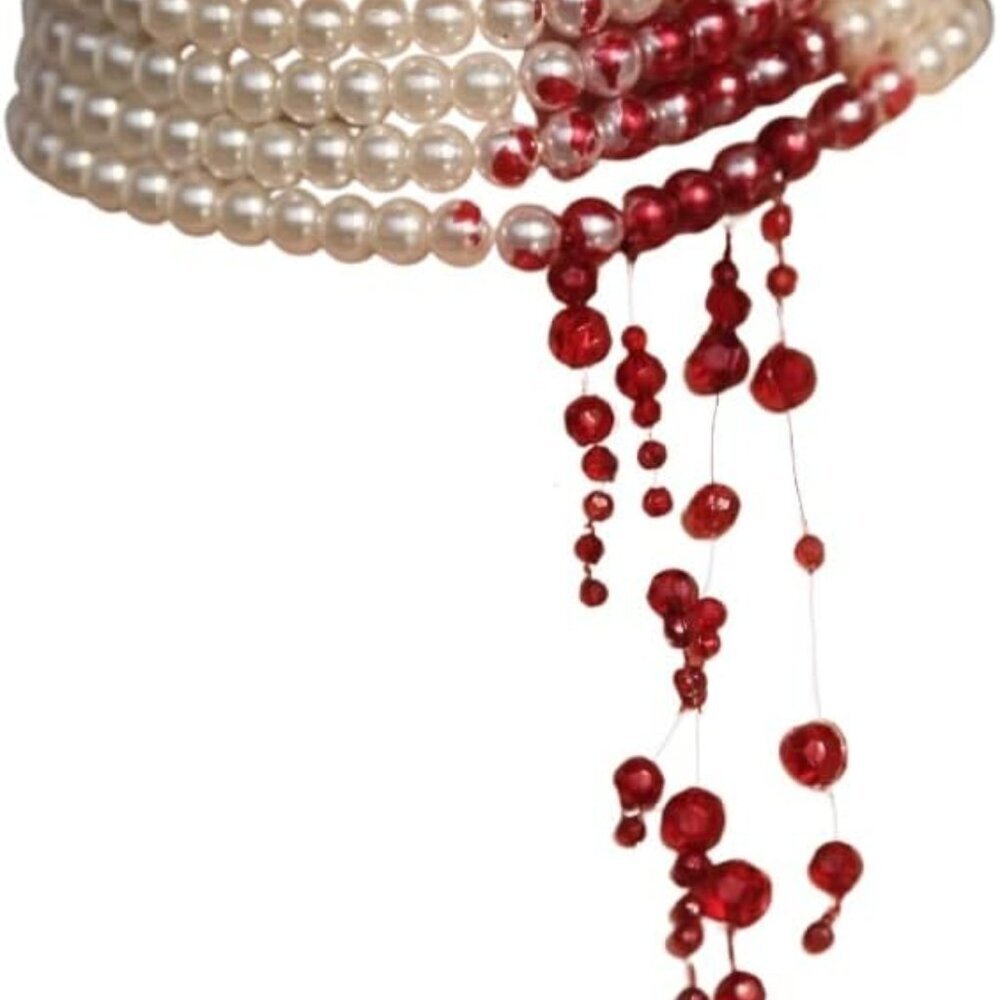 Handmade Dripping Blood Imitation Pearls Necklace Vampire Choker Party Costume W